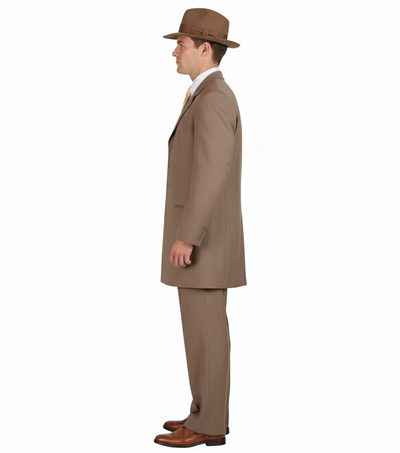 Men’s 1920s Tan Zoot Suit with Fedora Hat and Wingtip Shoes – Vintage Gangster 3-Piece Long Jacket Suit 5   - from alligatorwarehouse.com