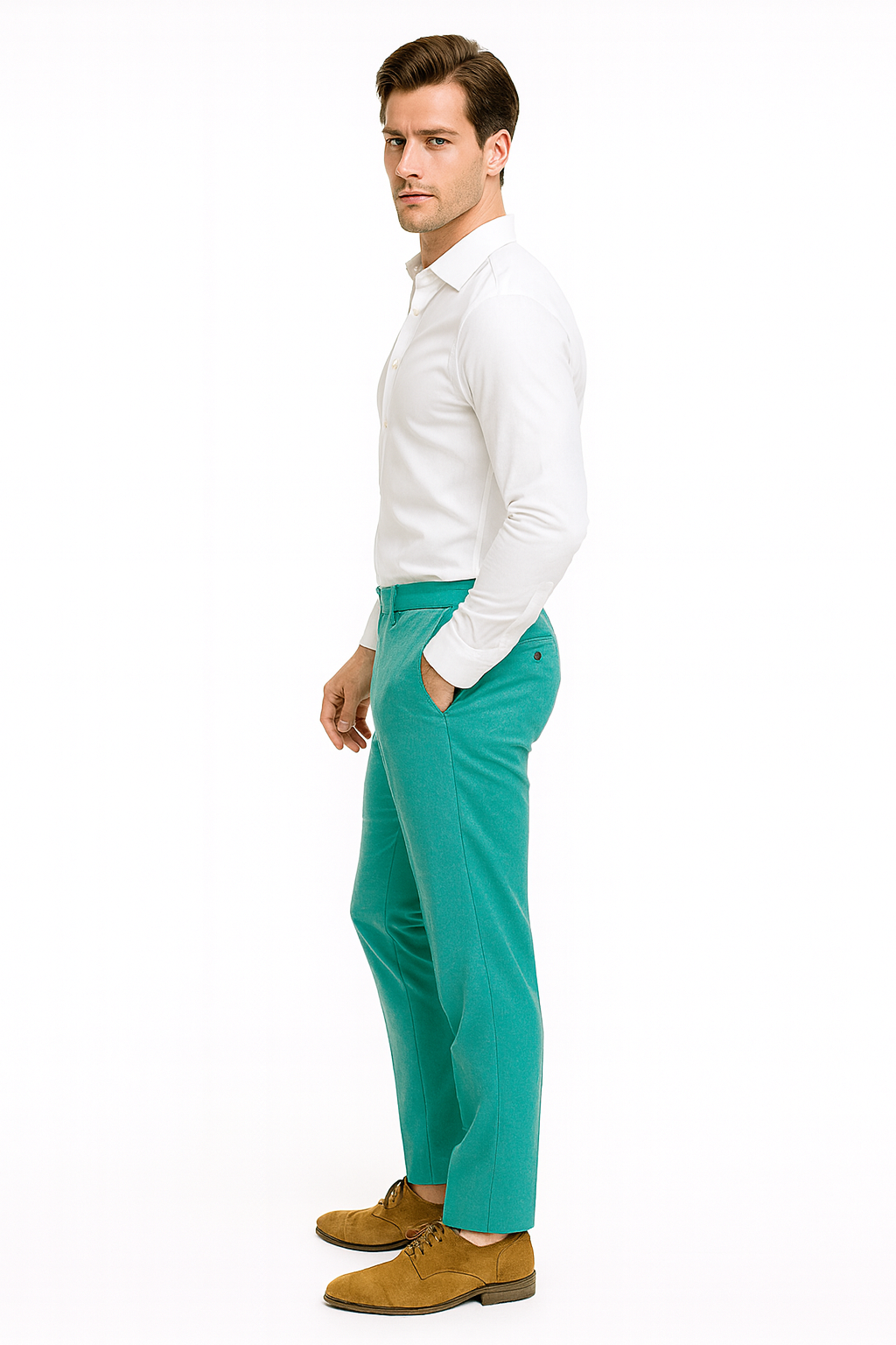 Men’s Aqua Dress Pants – Slim Fit Stylish Formal Trousers for Parties and Casual Wear in Turqoise Color 3   - from alligatorwarehouse.com