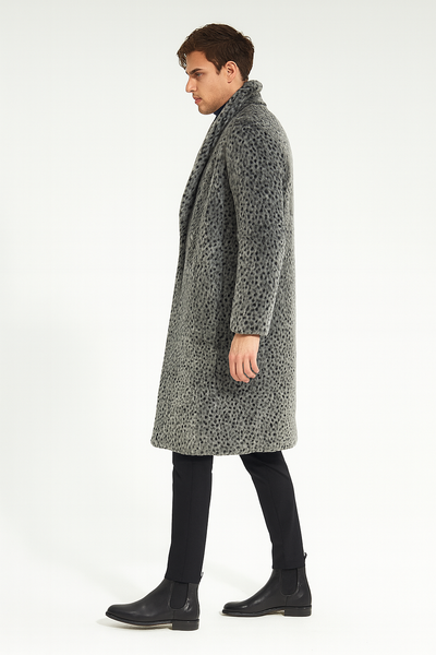 Men’s Luxury Long Grey Faux Fur Coat – Winter Overcoat with Animal Print Design 4   - from alligatorwarehouse.com