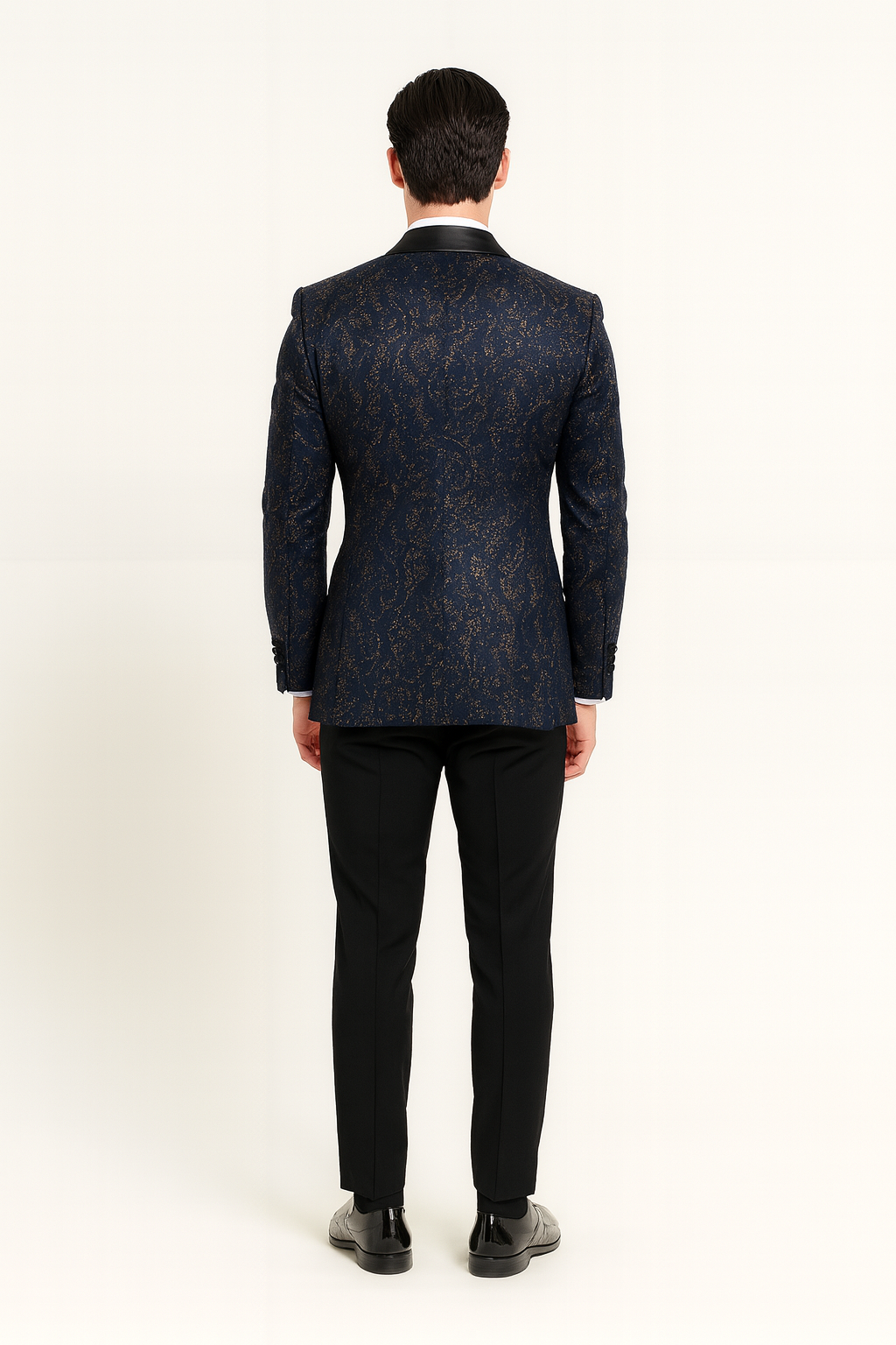Men’s Navy Blue Sequin Tuxedo Jacket with Black Satin Shawl Lapel – Luxury Prom and Wedding Blazer 3   - from alligatorwarehouse.com