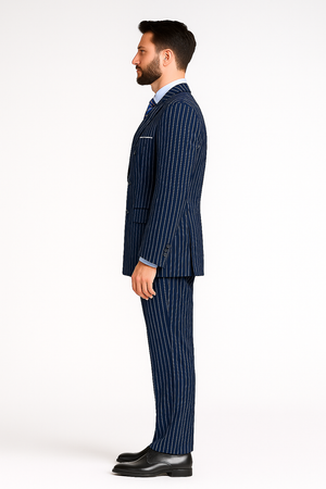 Men’s Royal Blue Pinstripe Double-Breasted Suit – 6-Button Classic Vintage Gangster Style in Indigo Cobalt Blue Pinstripe Color