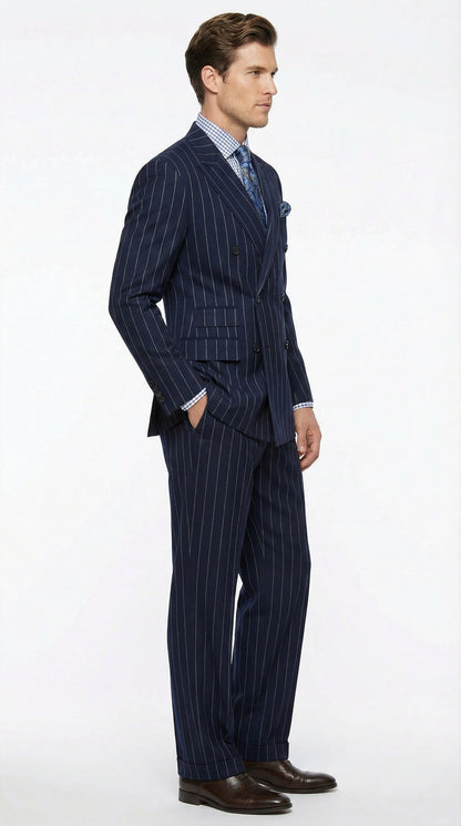 Men's Navy Blue Double Breasted Pinstripe Suit – Modern Fit By rossiman