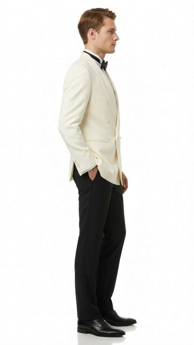 Men’s Ivory Double-Breasted Shawl Lapel Tuxedo Jacket | Premium Formal Dinner Jacket for Weddings and Black-Tie Events 11   - from alligatorwarehouse.com