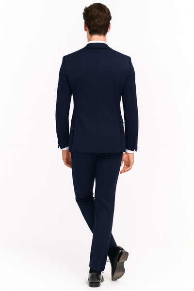 Men’s Navy Blue  Tuxedo with Satin Peak Lapel With Matching Color Lapel Sateen – Formal 2 Piece Suit 1   - from alligatorwarehouse.com