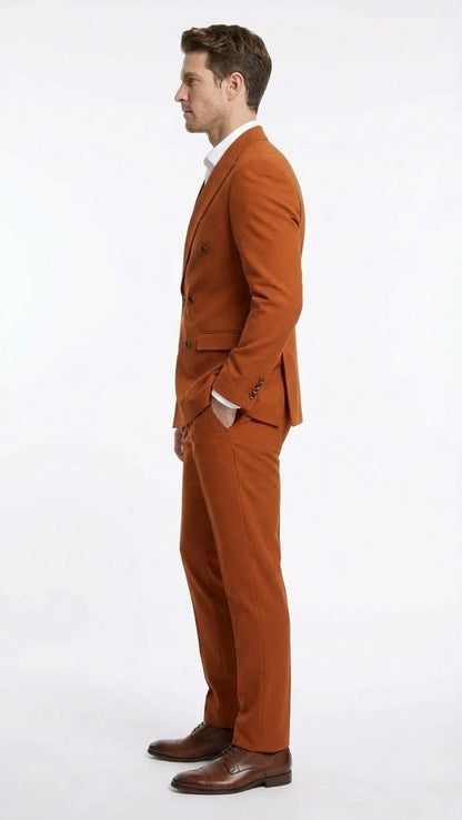 Vitali Brand Men’s Burnt Orange Double Breasted Suit – in Rust Brick Copper Color
