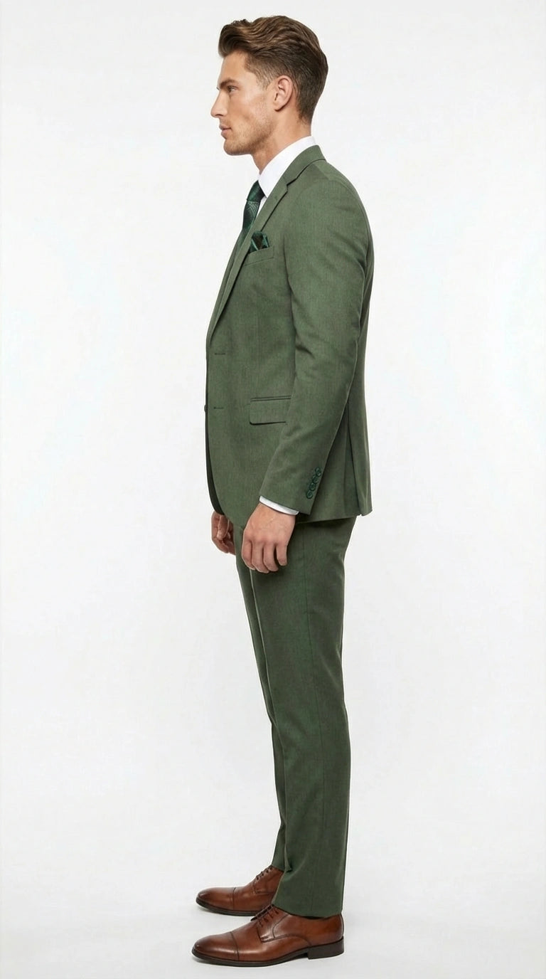 Men’s Forest Green Three Piece Suit – Double Breasted Vest Formal Wedding and Business Suit Set Olive Green Slim Fit