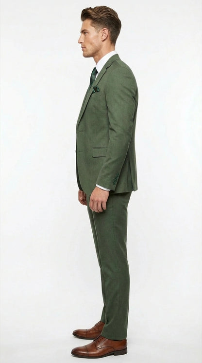 Men’s Forest Green Three Piece Suit – Double Breasted Vest Formal Wedding and Business Suit Set Olive Green Slim Fit