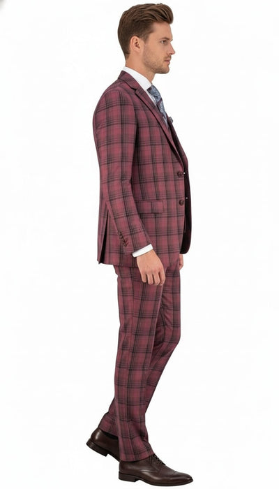 Mens Red Burgundy Plaid 3-Piece Suit – Classic Checkered Modern Fit Suit for Weddings, Church and Formal Events 3   - from alligatorwarehouse.com