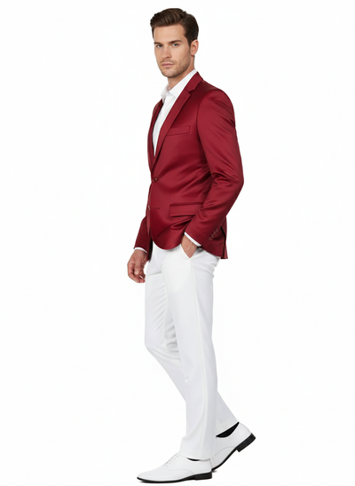 Premium Men's Burgundy  Satin Slim Fit Blazer – Elegant Party & Wedding Suit Jacket in Maroon Wine Color 2   - from alligatorwarehouse.com