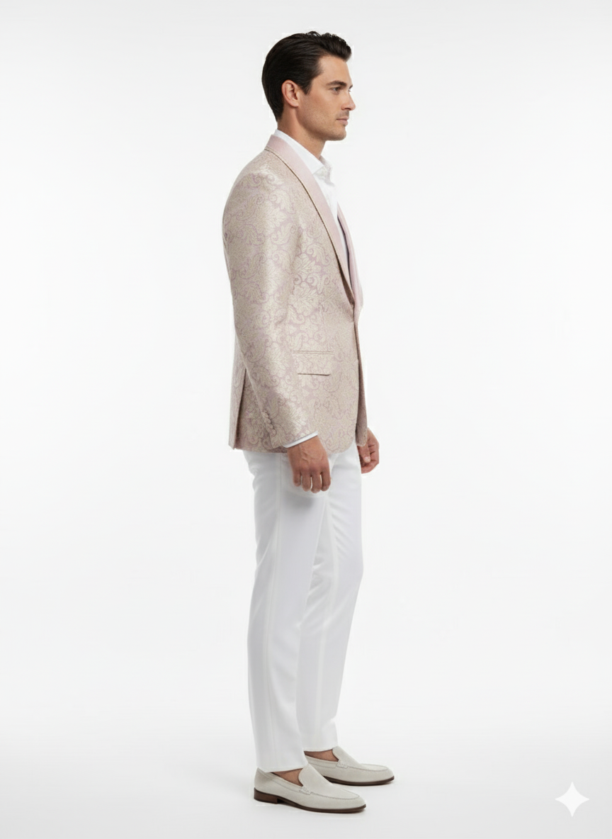 Men’s Lavender and Gold Tuxedo Embroidered Lilac Mauve Blazer – Designer Floral Pattern Wedding & Party Jacket