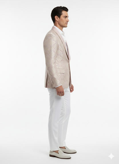 Men’s Lavender and Gold Tuxedo Embroidered Lilac Mauve Blazer – Designer Floral Pattern Wedding & Party Jacket