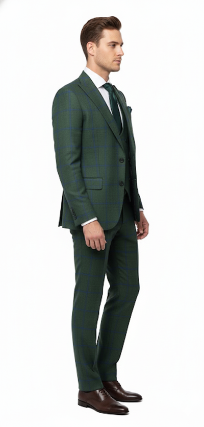 Men’s Green Plaid 3-Piece Suit – Classic Check Slim Fit Suit for Weddings, Church, and Formal By Rossiman 6   - from alligatorwarehouse.com