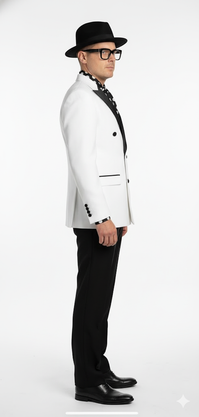 Men’s White and Black Double-Breasted Tuxedo – Modern Slim Fit Formal Suit for Weddings, Parties, and Special Occasions 7   - from alligatorwarehouse.com
