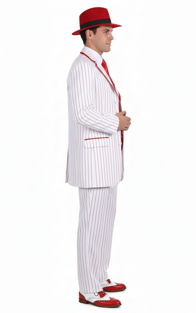 Men’s 1920s White and Red Pinstripe Zoot Suit with Fedora Hat and Wingtip Shoes – Vintage Gangster 3-Piece New Year Holiday Christmas Suit 6   - from alligatorwarehouse.com