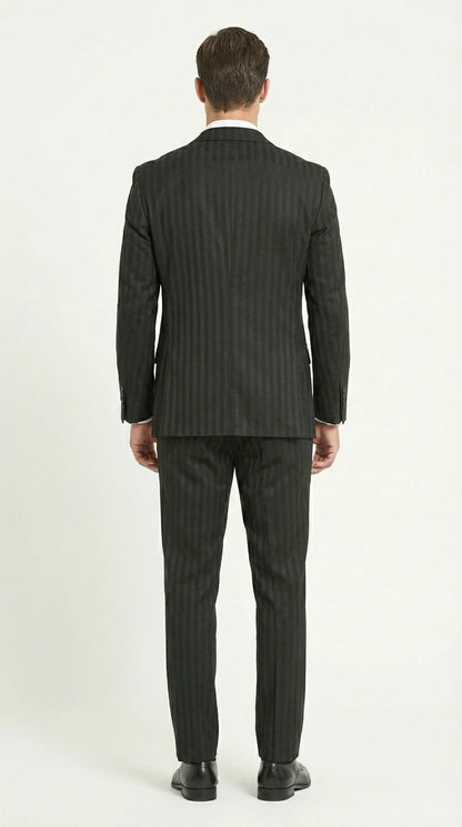 Men’s Black Pinstripe 3 Piece Suit – Vested Formal Business Suit for Wedding, Office, Prom and Party Wear