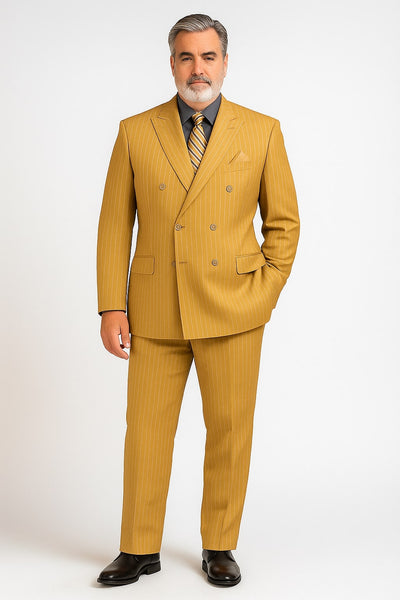 Mens Camel Tan Pinstripe Double-Breasted Suit – Bold 6-Button Modern Vintage Style 3   - from alligatorwarehouse.com