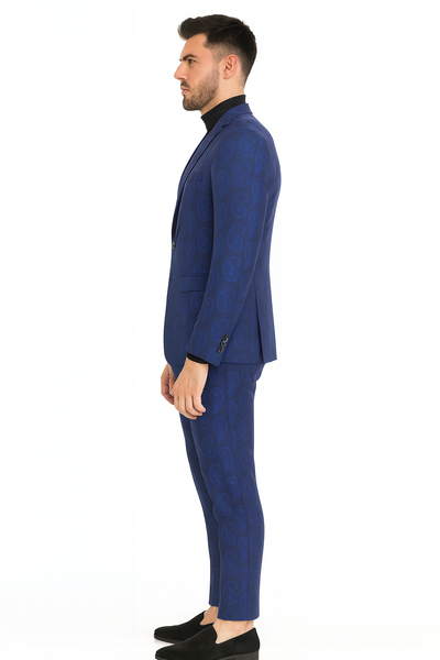 Men’s Saphire Blue Paisley 3-Piece Suit – Slim Fit Designer Tuxedo Set for Weddings and Formal Events in Cobalt Blue Color 2   - from alligatorwarehouse.com