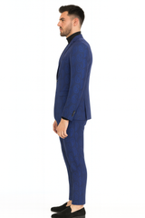 Men’s Saphire Blue Paisley 3-Piece Suit – Slim Fit Designer Tuxedo Set for Weddings and Formal Events in Cobalt Blue Color