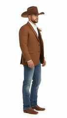 Mens Rust Copper Brown Western Blazer – Cowboy Style Classic Tailored Jacket for Weddings, Rodeos and Country Events