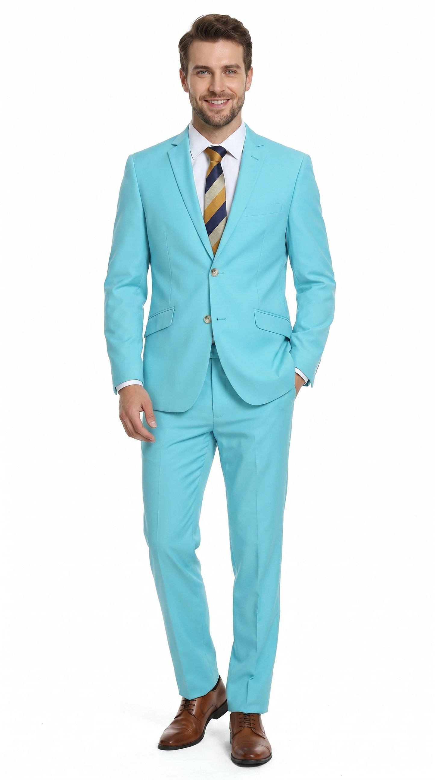 Men’s Aqua Blue 2 Piece 2 Button Suit, Formal Dress Suit for Weddings, Prom, Parties, Summer Events, Turquoise Light blue