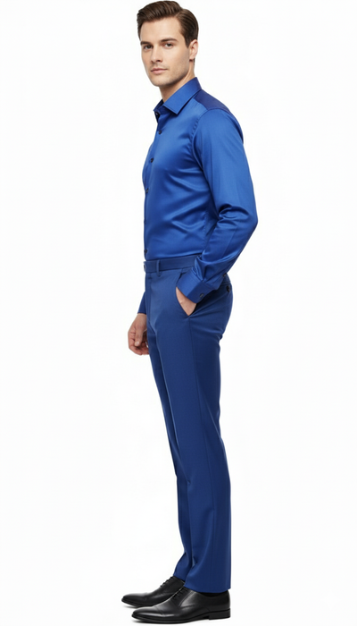 Men’s Royal Blue Satin Dress Shirt – Luxury Long Sleeve Formal Shirt for Parties, Weddings, and Business Wear 6   - from alligatorwarehouse.com