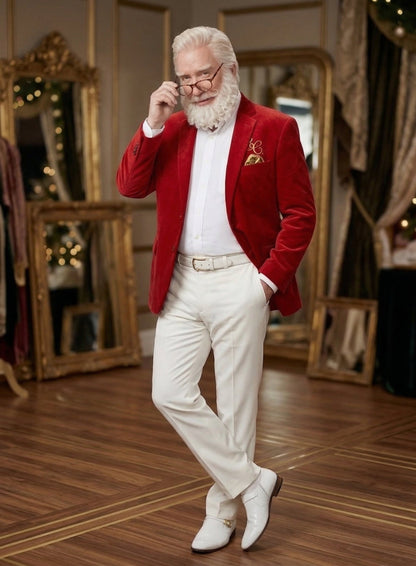 Men’s Red Velvet Blazer Santa Clauses Tim Allen Inspired Jacket – Festive Christmas Party Blazer, Holiday Costume Jacket Christmas New Year