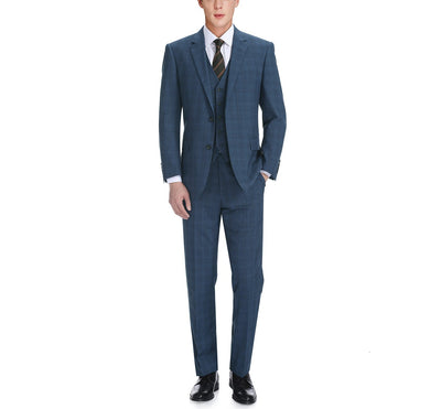 278-2 Men's 3-Piece Classic Fit Single Breasted Windowpane Suit 2 SO6278-2 classic suits_34S  - from alligatorwarehouse.com