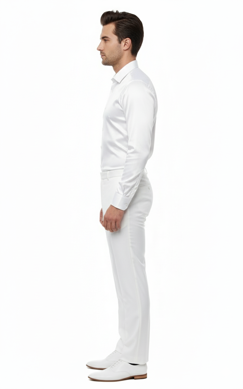 Men’s White Satin Dress Shirt – Classic Long Sleeve Formal Shirt for Weddings, Parties, and Business Wear