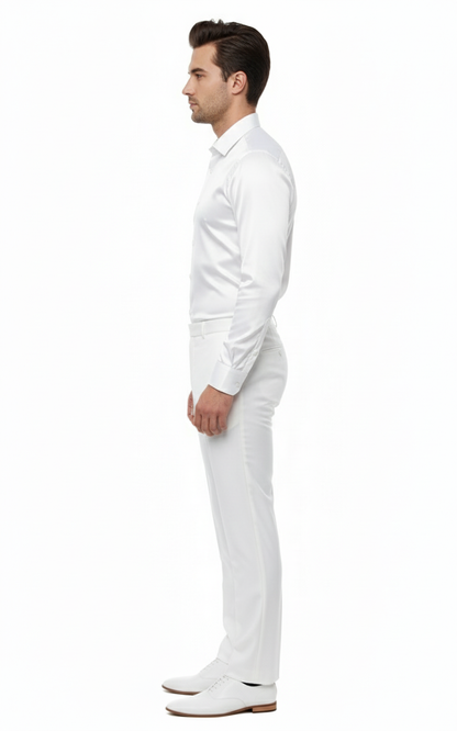 Men’s White Satin Dress Shirt – Classic Long Sleeve Formal Shirt for Weddings, Parties, and Business Wear