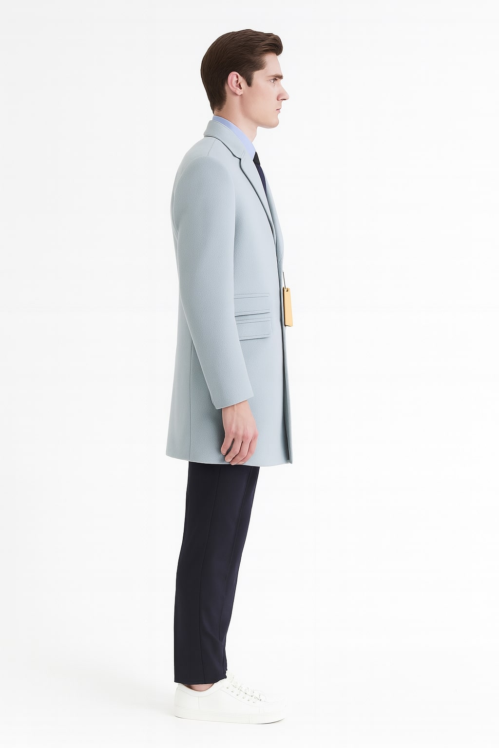 Mens Light Blue Wool Overcoat – Modern Long Coat with Classic Tailored Fit in Sky Blue