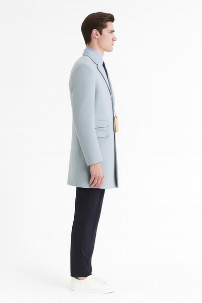 Mens Light Blue Wool Overcoat – Modern Long Coat with Classic Tailored Fit in Sky Blue 3   - from alligatorwarehouse.com