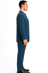 Mens Steel Blue 3-Button Classic Suit – Formal Business Attire with Vest, Tie and Pocket Square