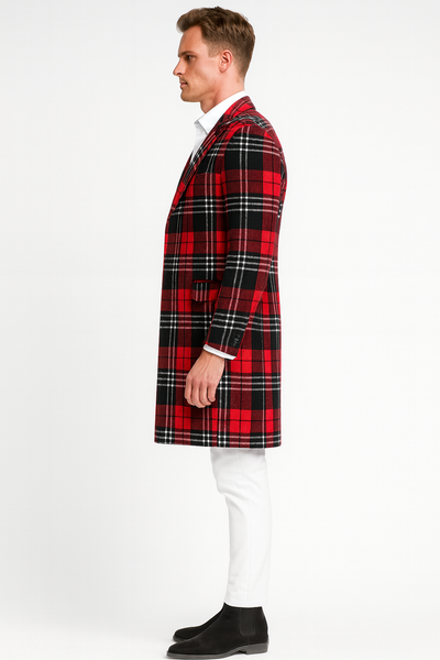 Men’s Red Plaid Wool Overcoat – Classic Tartan Check Long Coat for Stylish Winter Wear 2   - from alligatorwarehouse.com