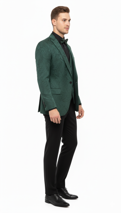 Men’s Emerald Green Paisley Tuxedo 3-Piece Suit – Slim Fit Formal Blazer, Vest, and Pants for Weddings, Proms 7   - from alligatorwarehouse.com