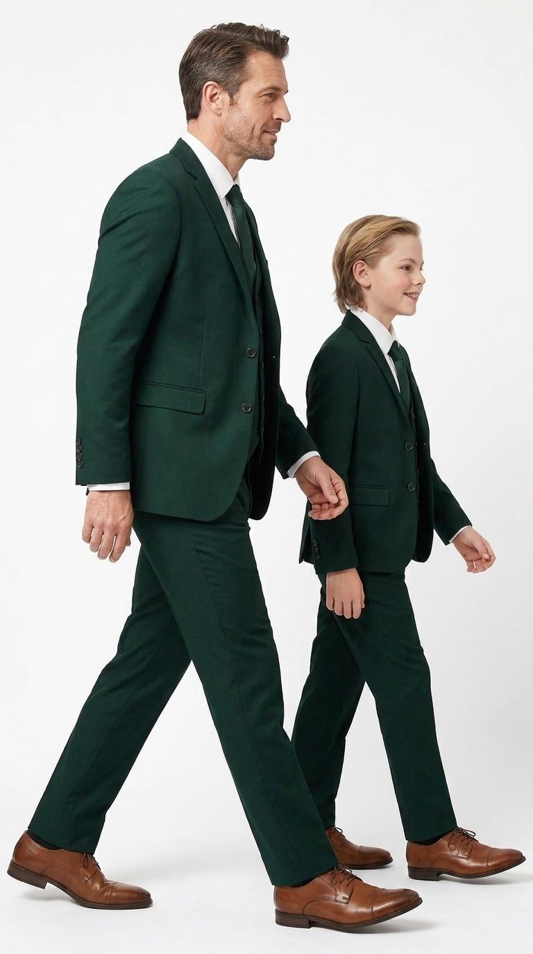 Dad & Son Matching Dark Green 3-Piece Suits – Father and Son Wedding Formal Suits