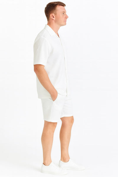 Mens White Seersucker Short Set – Lightweight Summer Outfit with Shirt and Shorts 3   - from alligatorwarehouse.com