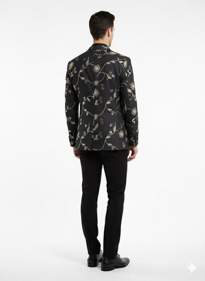 Luxury Black Floral Embroidered Blazer for Men – Designer Party and Wedding Wear Jacket 3   - from alligatorwarehouse.com