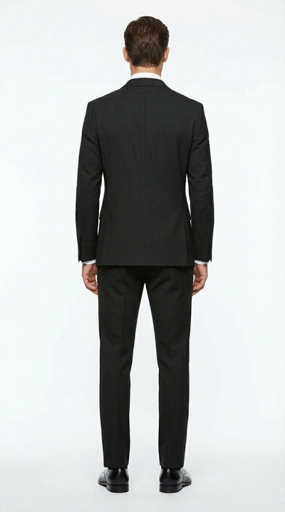 Vitali Mens Black Tone on Tone Shadow Stripe Vested Suit Set – 3 Piece Modern Fit Pinstripe Two Buttons