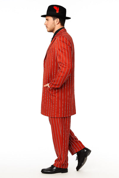 Men’s Red Pinstripe Zoot Suit – 1920s Gangster Pimp Style with Long Jacket & Matching Hat 3   - from alligatorwarehouse.com