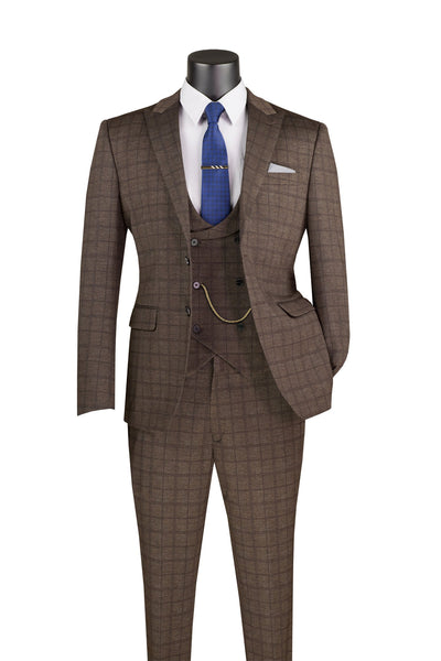 Slim Fit 3 Piece Stretch Fabric Suit in Brown 1 SO1SV2W-8_BROWN_40R  - from alligatorwarehouse.com
