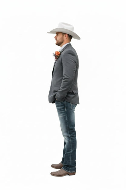 Mens Western Style Blazer – Classic Gray Cowboy Suit Jacket for Weddings, Country Events and Formal Wear in Grey Color
