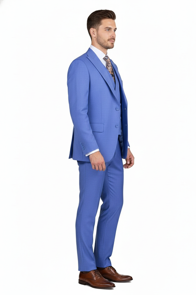 Men’s Light Blue Double-Breasted 3-Piece Suit Set – Tailored Fit Formal Business Suit in Steel Blue Sky Blue Color 3   - from alligatorwarehouse.com