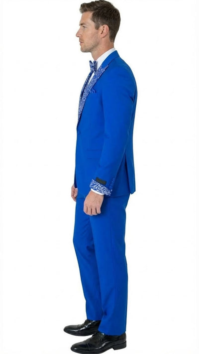 Men’s Bright Royal Blue and White lapel  Embellished Tuxedo Suit –  3-Piece Formal Wedding, Prom, and Gala Outfit 7   - from alligatorwarehouse.com