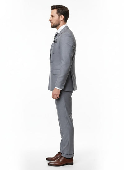Mens Grey Tone on Tone Double-Breasted Suit – Classic Slim Fit 2 Piece Formal Business Gray Shadow Stripe 3   - from alligatorwarehouse.com