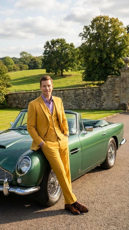 Men’s Mustard Yellow Three Piece Suit | 2 Button Notch Lapel Modern Fit in Gold Color - Church Suit