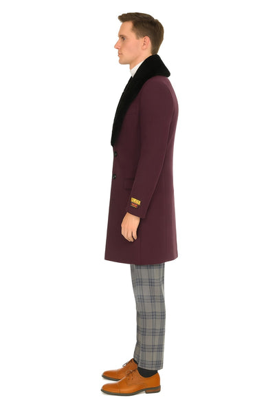 Mens Purple Wool Overcoat with Black Faux Fur Collar – Luxury Winter Dress Coat for Formal and Casual Wear 3   - from alligatorwarehouse.com