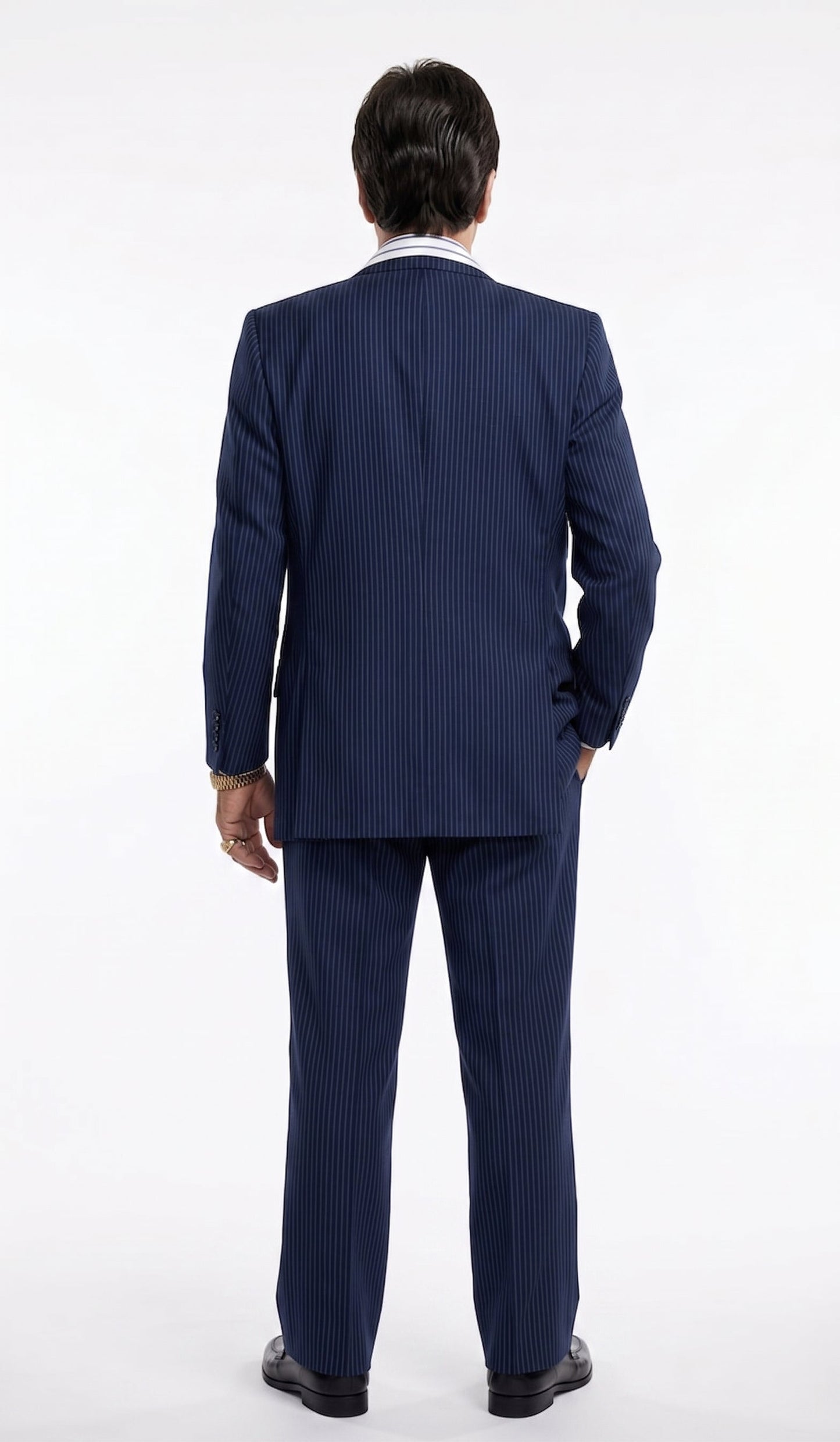 Tony Montana’s Blue Pinstripe 3 Piece Suit – Men’s Vintage Blue Striped Suit for Wedding, Prom and Classic Formal Wear