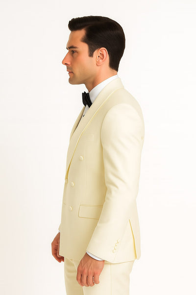 Mens Off-White Double Breasted Tuxedo Jacket with Shawl Lapel | Formal Wedding Suit in Ivory Cream Color 2   - from alligatorwarehouse.com