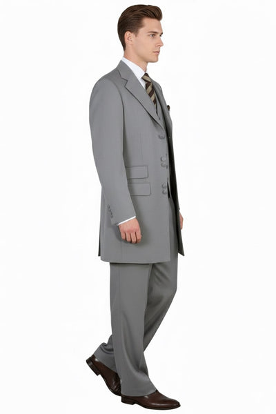 Mens Zoot Suit - Light Gray 3-Piece Suit with Vest – Classic Business and Wedding Formal Wear - 1920s Fashion 2   - from alligatorwarehouse.com