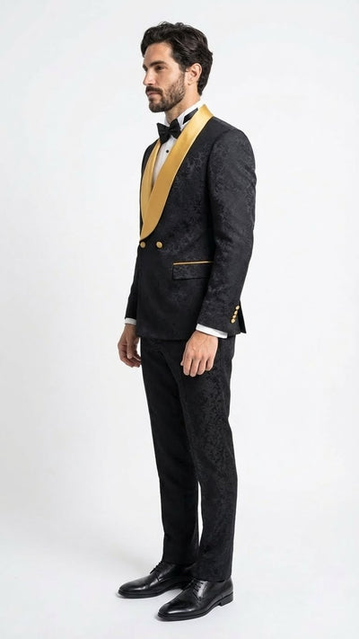 Men’s Black and Gold Jacquard Tuxedo Suit – Luxury Slim Fit Formal Wedding, Prom, and Gala Outfit 3   - from alligatorwarehouse.com